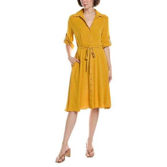Sharagano Womens Faux Wrap Dress Gold Ray Size 16 - Picture 1 of 6